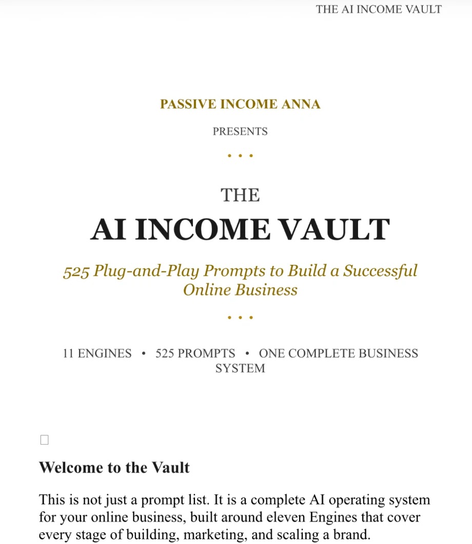 The AI Income Vault: 525 plug-and-play prompts across eleven engines