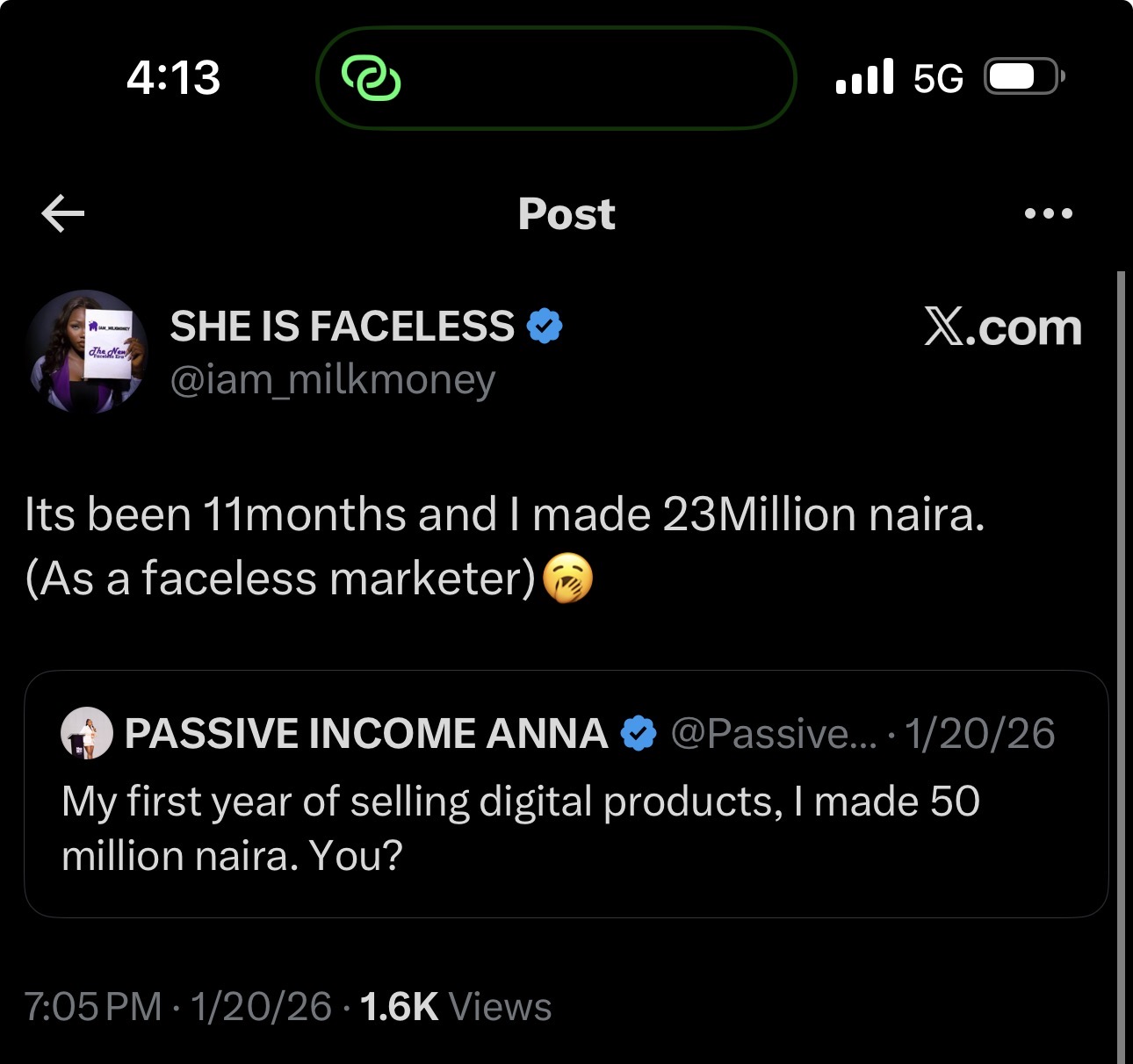 Anonymised post from a faceless student: 11 months, ₦23 million as a faceless marketer